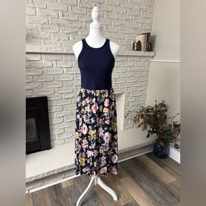 Gap Mixed Media Ribbed Floral Maxi Dress Size Small